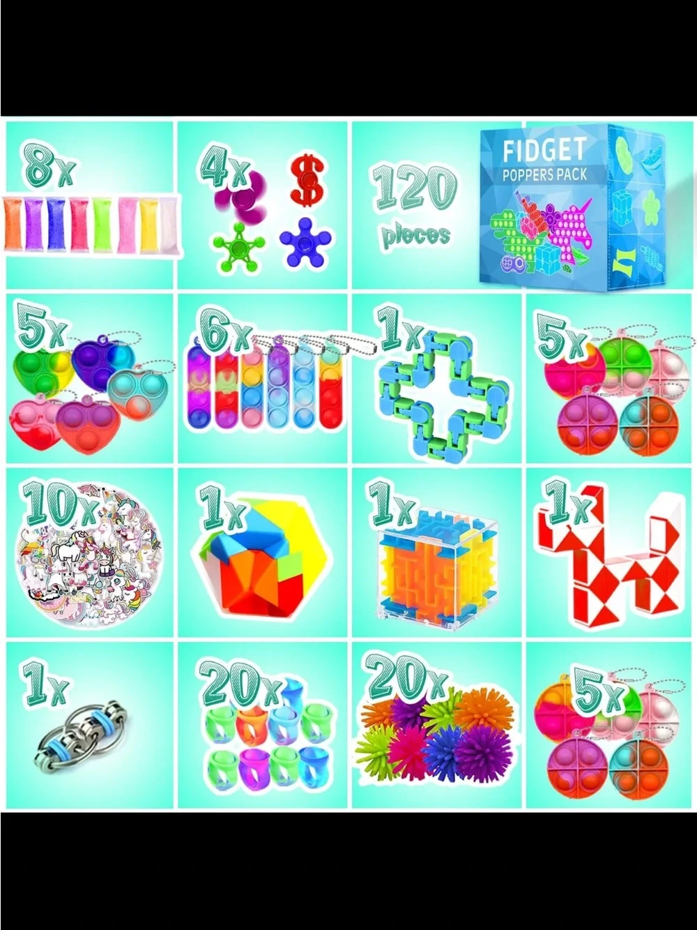 Fidget Poppers Pack - 120 Multicolor Poppers-new sealed box